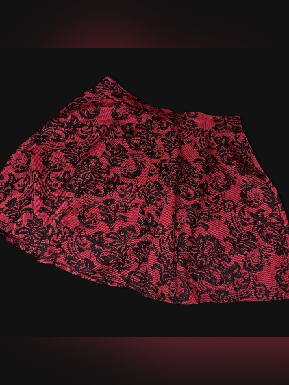 Joe Benbasset Red and Black Damask Mini Skirt